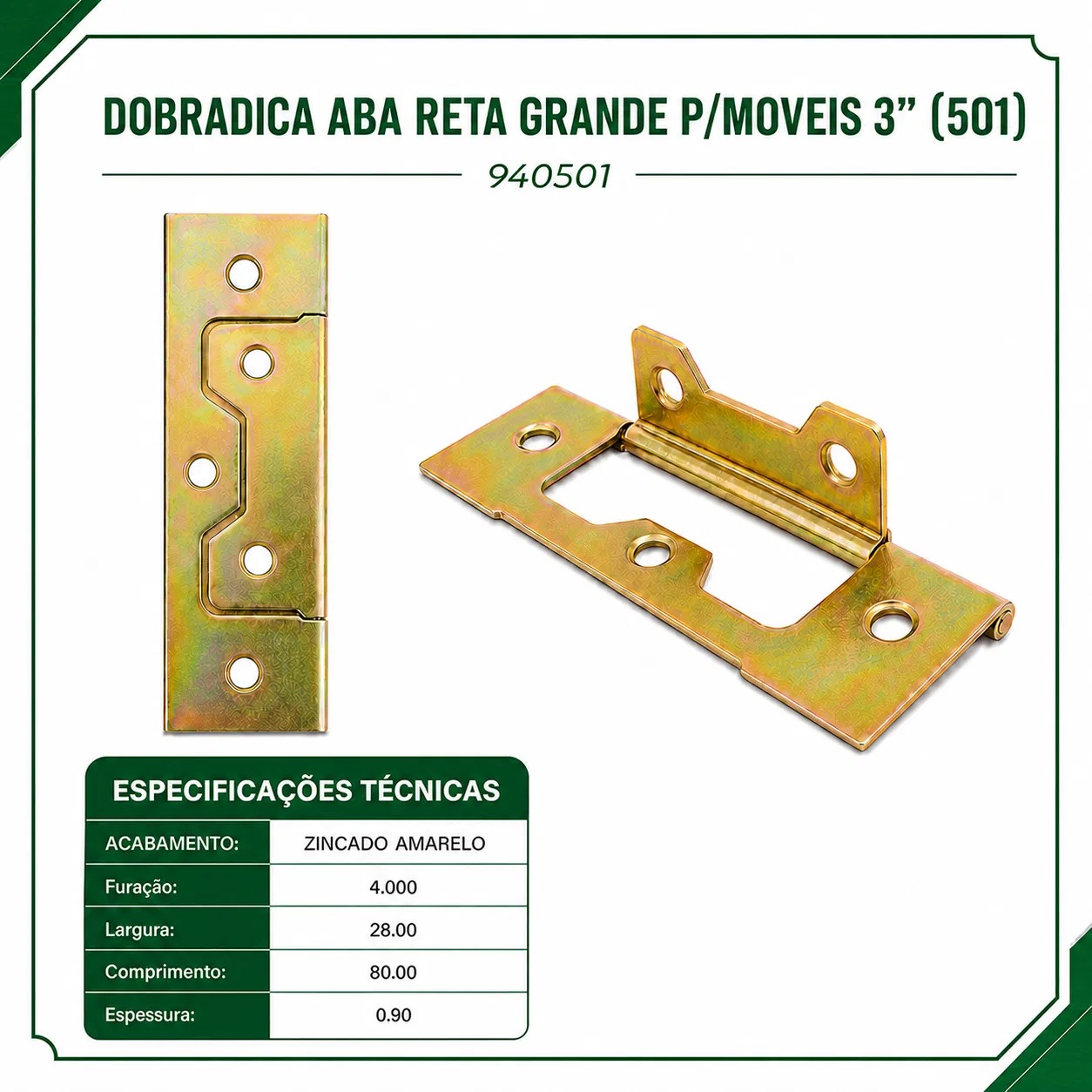 DOBRADIÇA PARA MÓVEIS ABA RETA 3" - Imagem 3