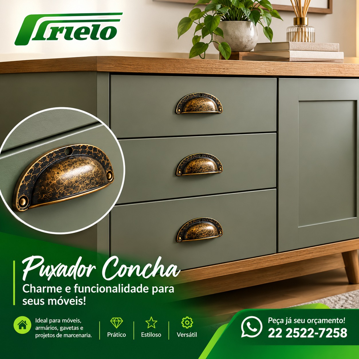 PUXADOR CONCHA MEIA LUA LISA GRANDE OURO VELHO 8070 - Imagem 4
