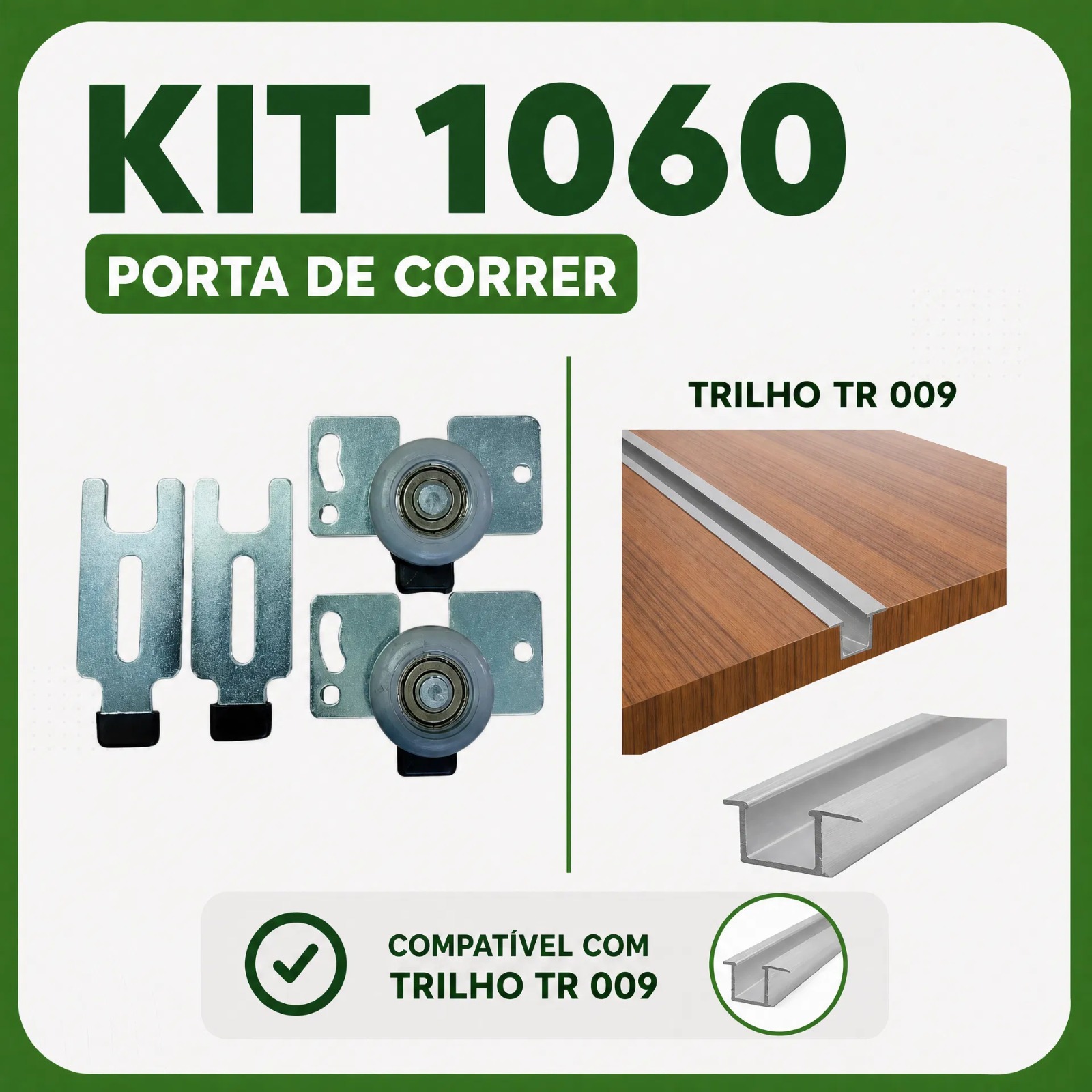 KIT ROLDANA PARA 1 PORTA DE CORRER COM GUIA METÁLICA KIT 1060 - Imagem 2